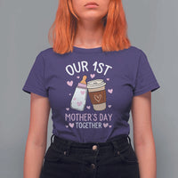 Funny Our First Mother's Day Together T Shirt For Women Mom And Baby Matching Milk Coffee
