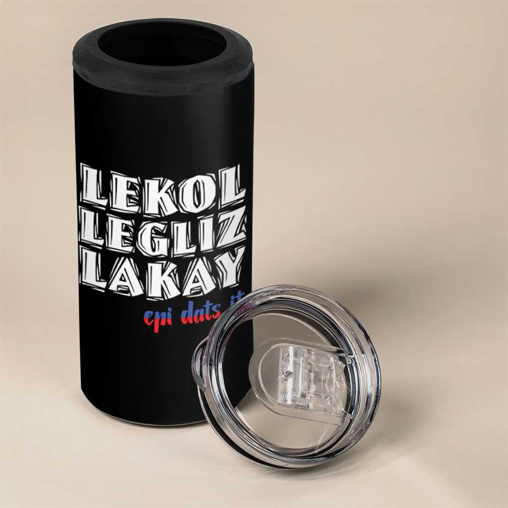 Haitian Pride 4 in 1 Can Cooler Tumbler Haitian Lekol Legliz Lakay Haiti Flag Creole Saying