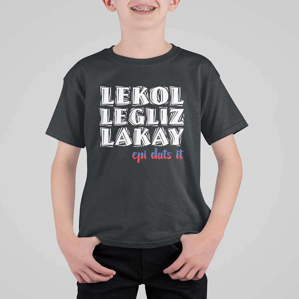 Haitian Pride T Shirt For Kid Haitian Lekol Legliz Lakay Haiti Flag Creole Saying