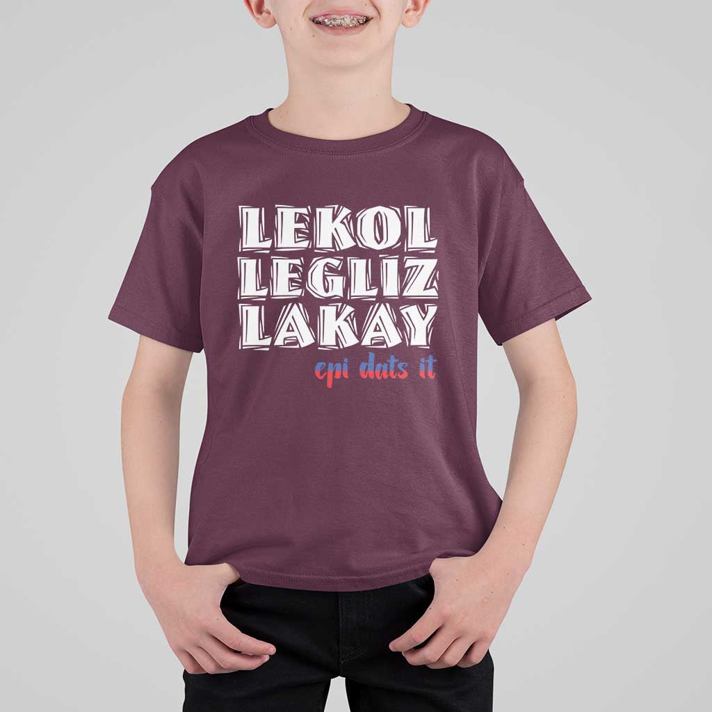 Haitian Pride T Shirt For Kid Haitian Lekol Legliz Lakay Haiti Flag Creole Saying