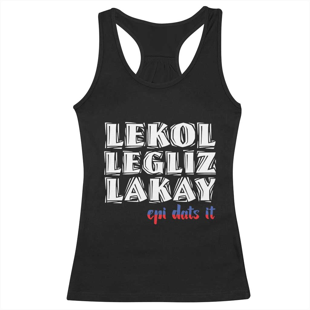 Haitian Pride Racerback Tank Top Haitian Lekol Legliz Lakay Haiti Flag Creole Saying