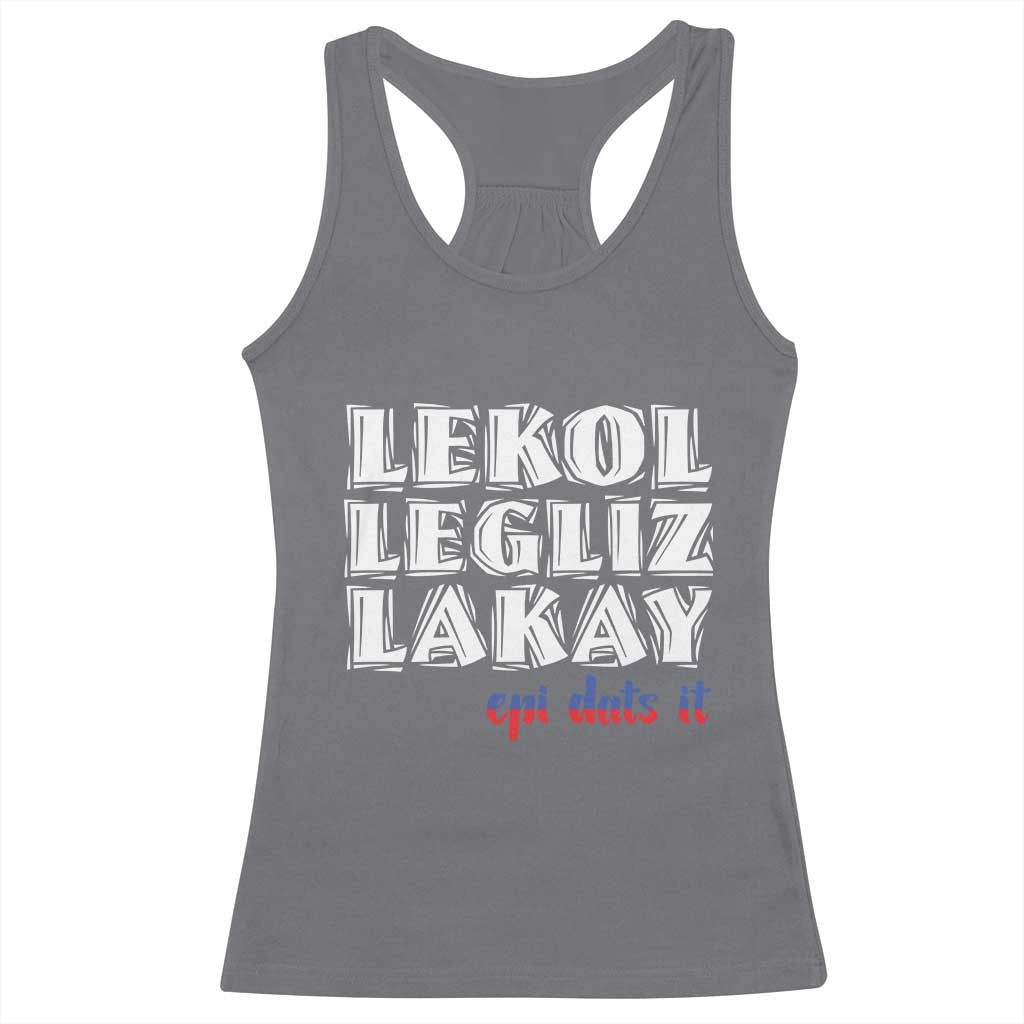 Haitian Pride Racerback Tank Top Haitian Lekol Legliz Lakay Haiti Flag Creole Saying