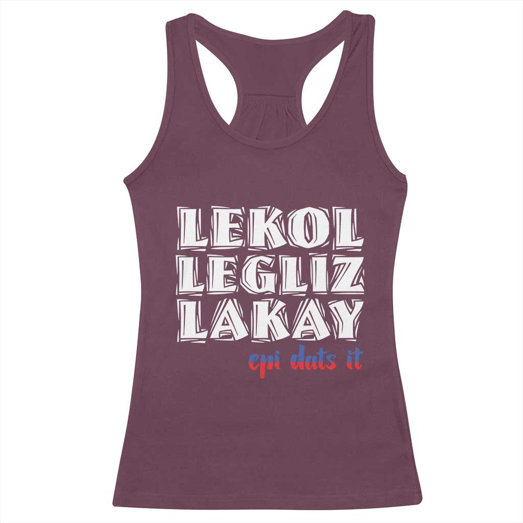 Haitian Pride Racerback Tank Top Haitian Lekol Legliz Lakay Haiti Flag Creole Saying