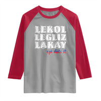 Haitian Pride Raglan Shirt Haitian Lekol Legliz Lakay Haiti Flag Creole Saying