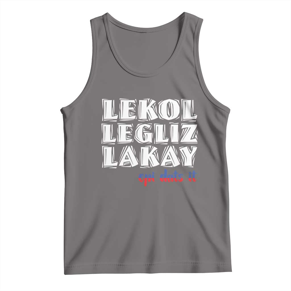 Haitian Pride Tank Top Haitian Lekol Legliz Lakay Haiti Flag Creole Saying