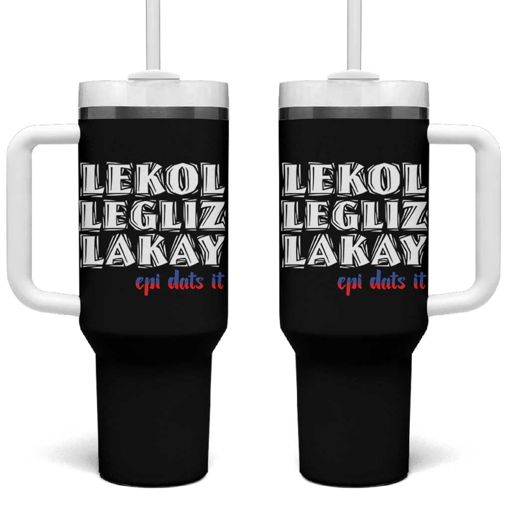 Haitian Pride Tumbler With Handle Haitian Lekol Legliz Lakay Haiti Flag Creole Saying