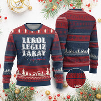 Haitian Pride Knitted Sweatshirt Haitian Lekol Legliz Lakay Haiti Flag Creole Saying - Wonder Print Shop