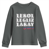 Haitian Pride Youth Sweatshirt Haitian Lekol Legliz Lakay Haiti Flag Creole Saying