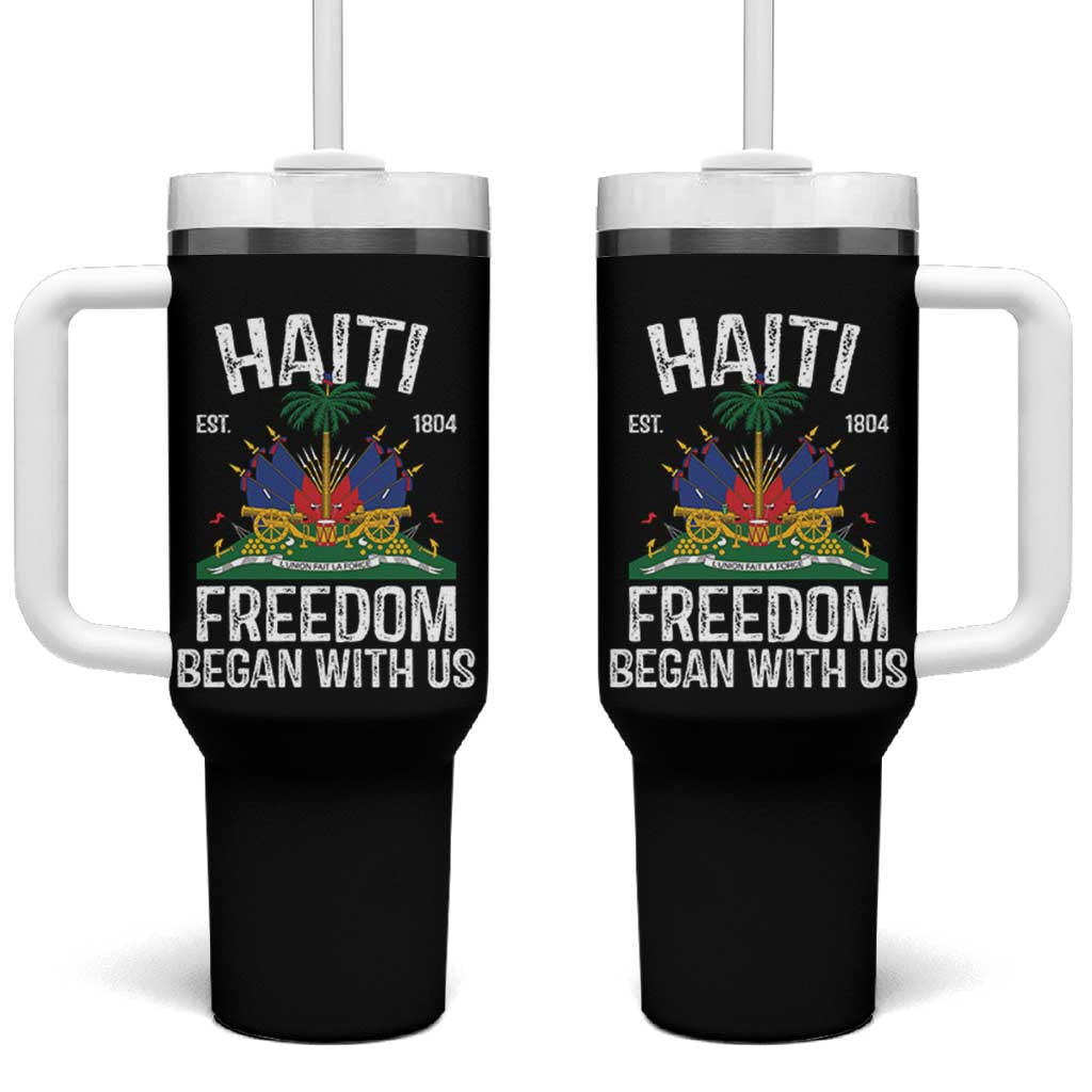 Haiti Freedom Began With Us Tumbler With Handle Haitian Flag Day