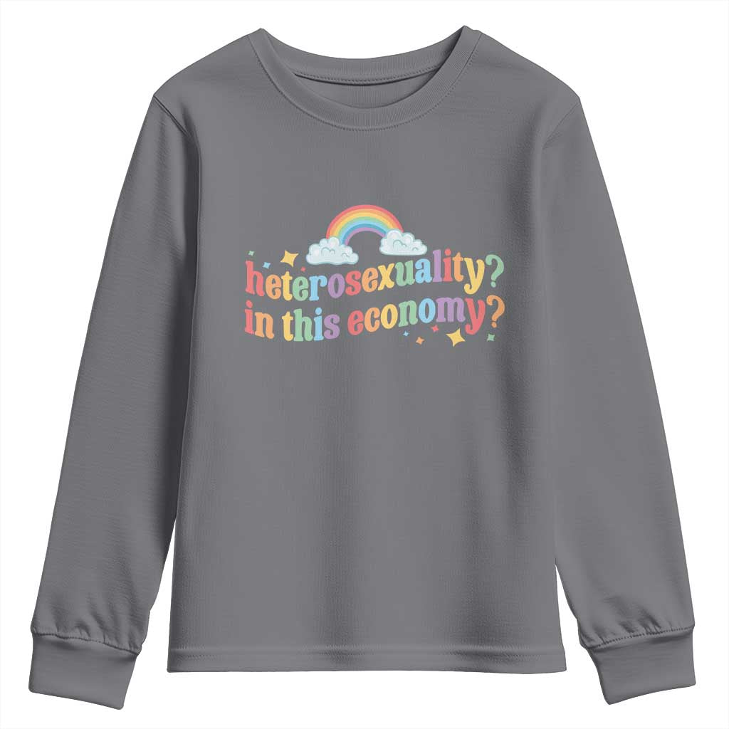 Funny Heterosexuality In This Economy Youth Sweatshirt Rainbow LGBTQ+ Pride - Wonder Print Shop