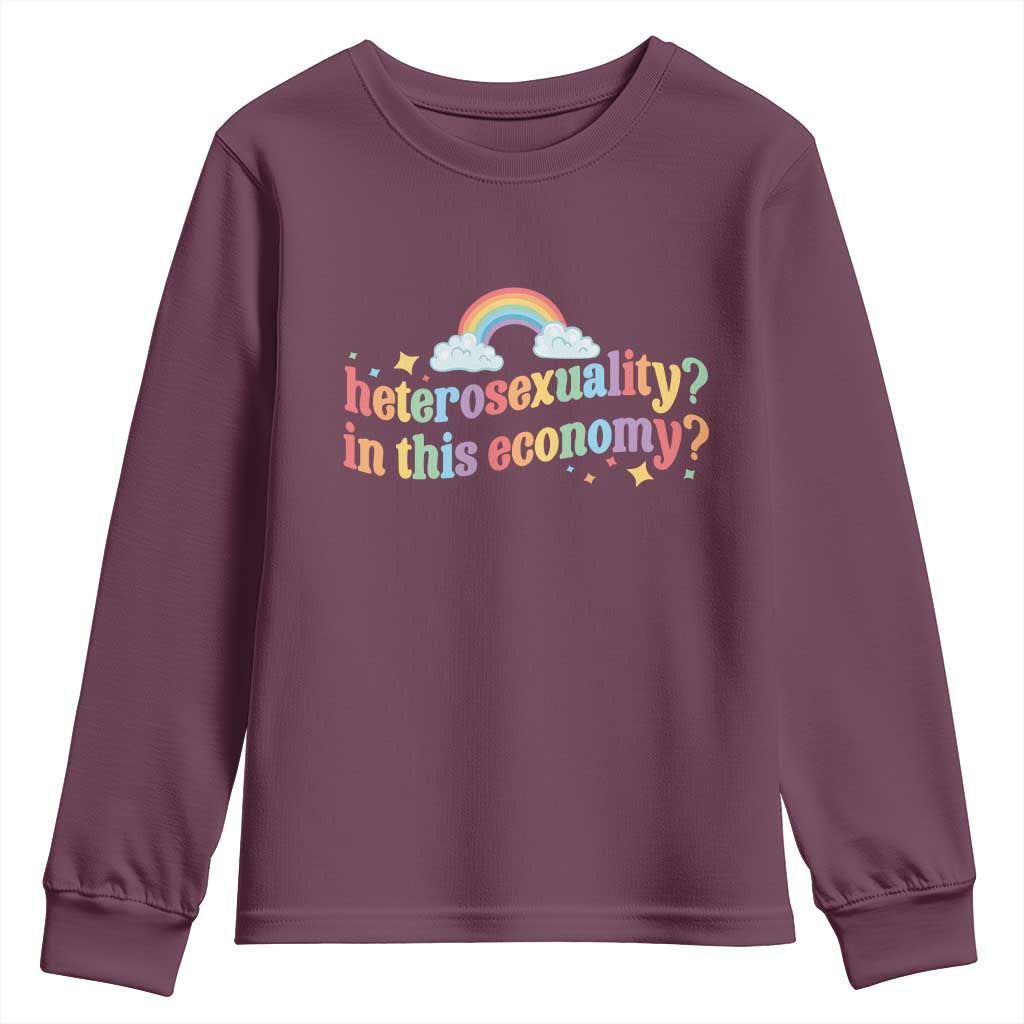 Funny Heterosexuality In This Economy Youth Sweatshirt Rainbow LGBTQ+ Pride - Wonder Print Shop