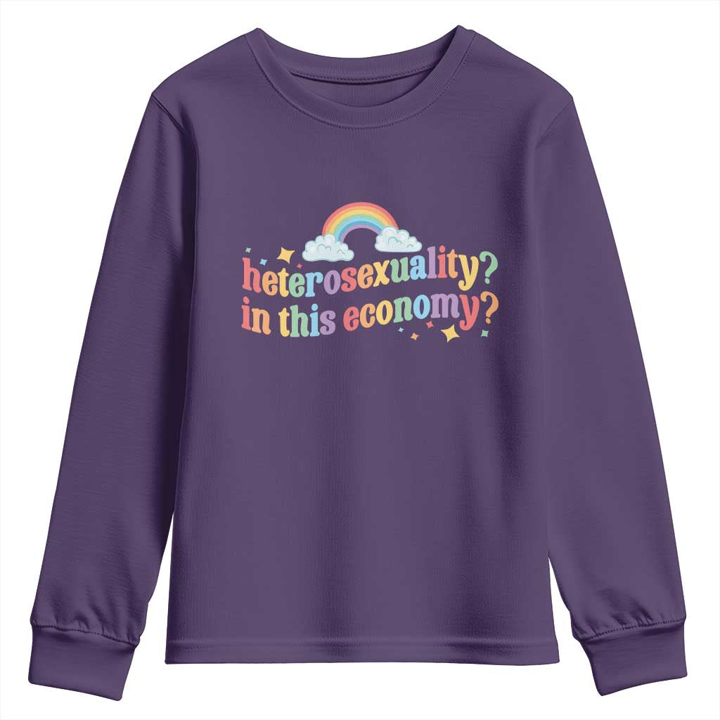Funny Heterosexuality In This Economy Youth Sweatshirt Rainbow LGBTQ+ Pride - Wonder Print Shop