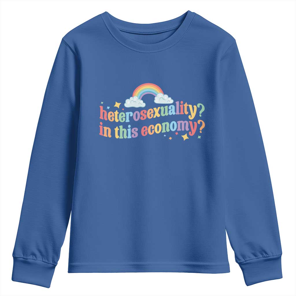 Funny Heterosexuality In This Economy Youth Sweatshirt Rainbow LGBTQ+ Pride - Wonder Print Shop