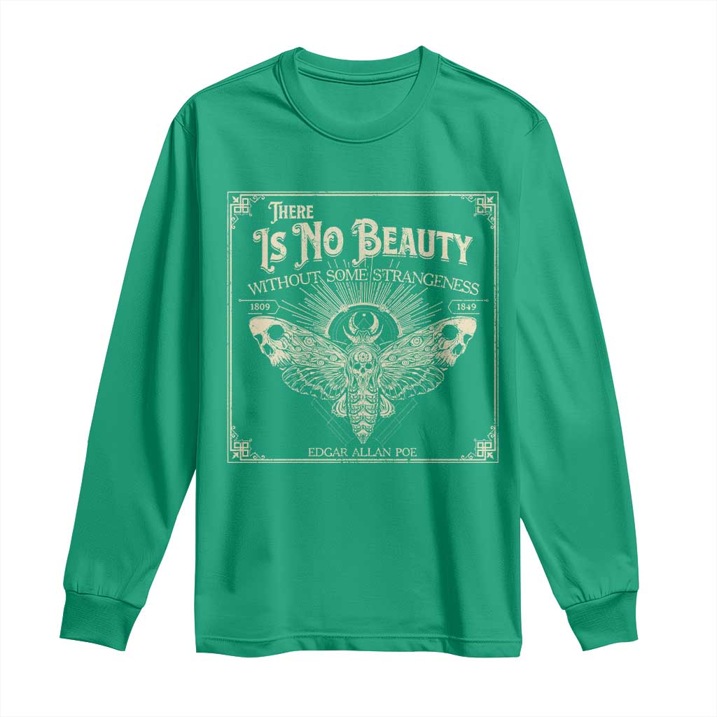 Funny Skull Moth Long Sleeve Shirt There Is No Beauty Without Some Strangeness Edgar Poe