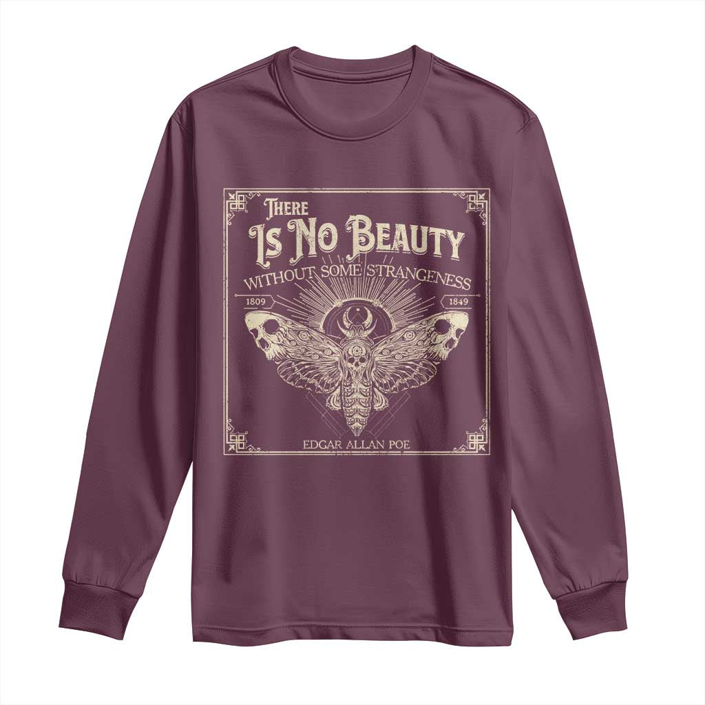 Funny Skull Moth Long Sleeve Shirt There Is No Beauty Without Some Strangeness Edgar Poe