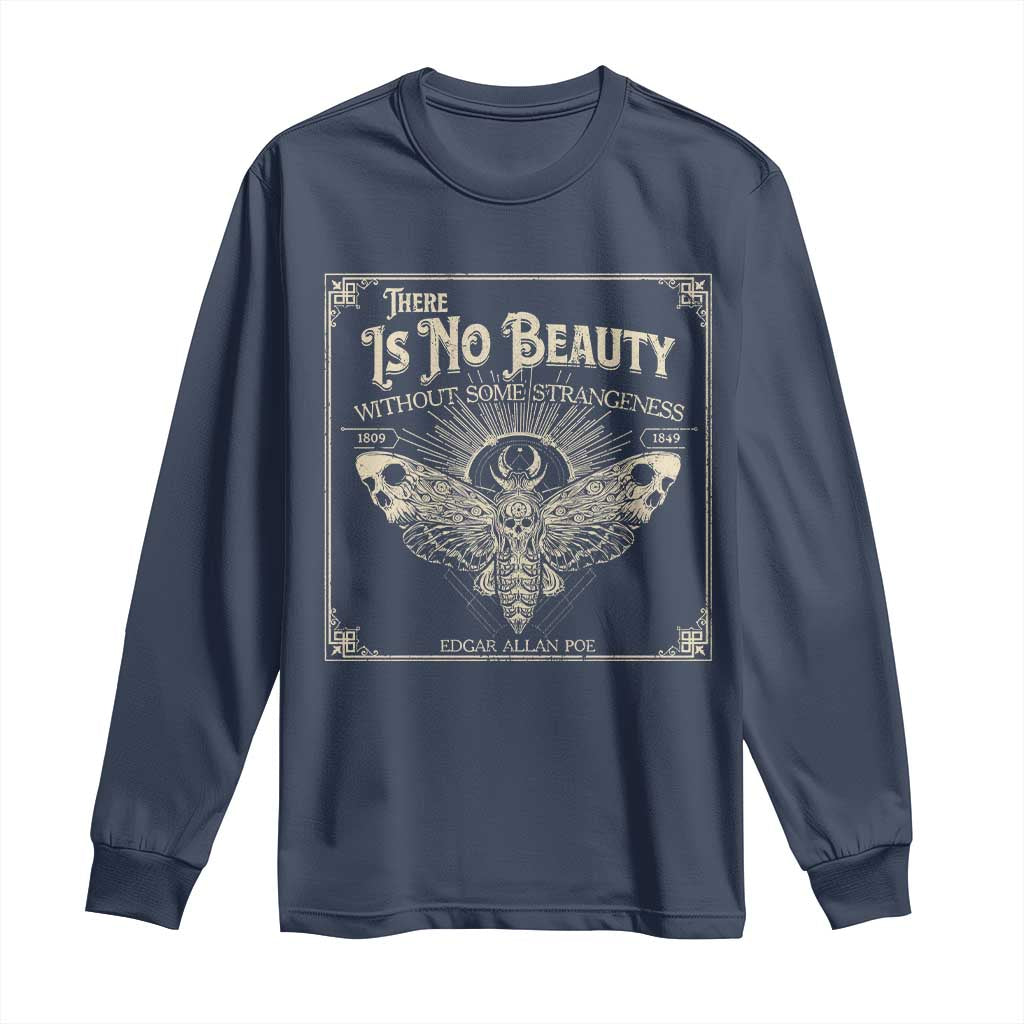 Funny Skull Moth Long Sleeve Shirt There Is No Beauty Without Some Strangeness Edgar Poe