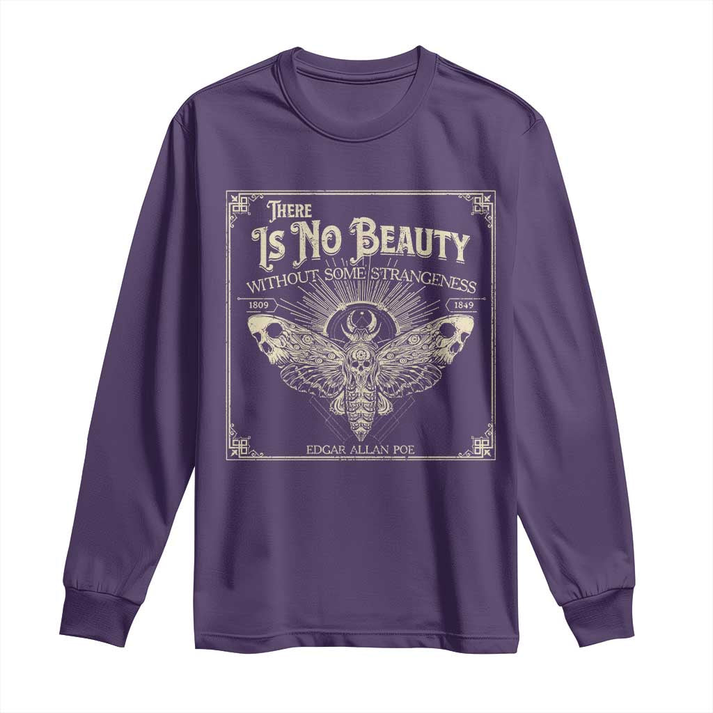 Funny Skull Moth Long Sleeve Shirt There Is No Beauty Without Some Strangeness Edgar Poe