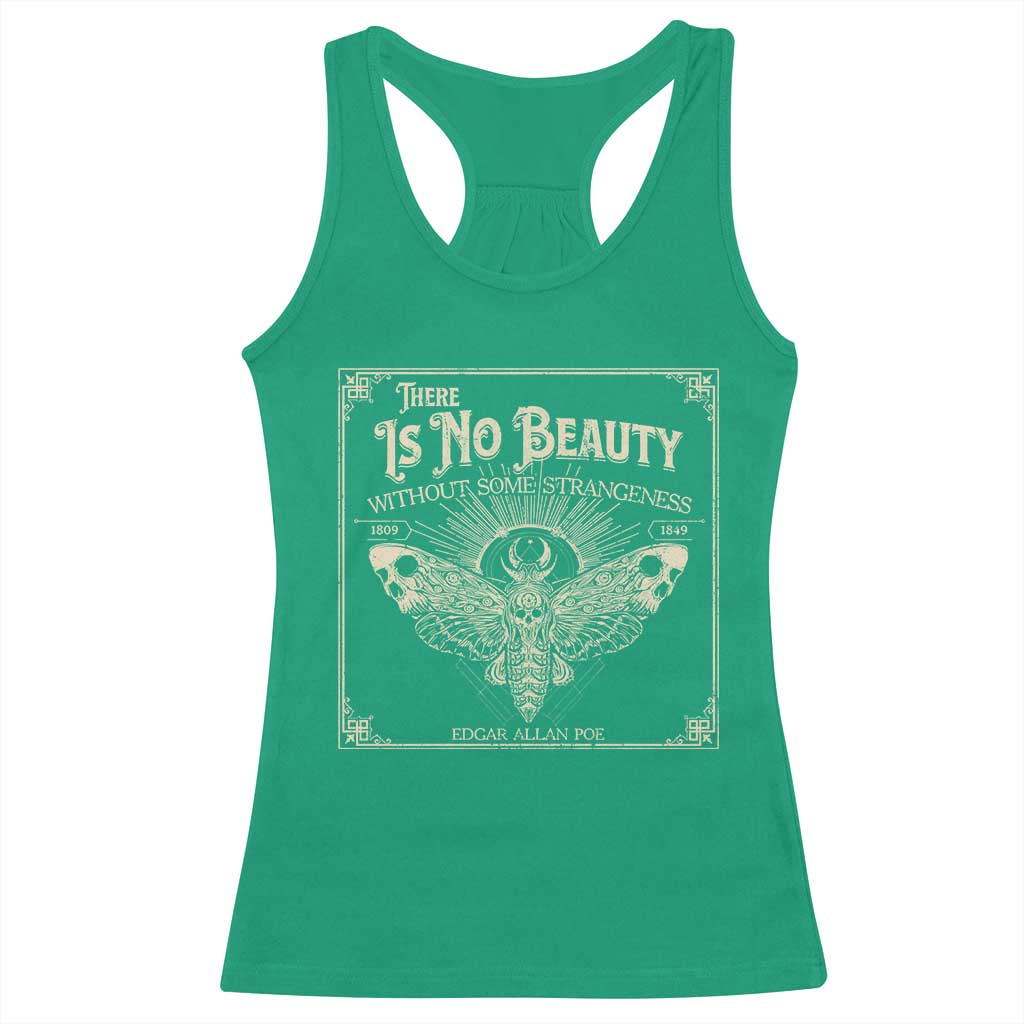 Funny Skull Moth Racerback Tank Top There Is No Beauty Without Some Strangeness Edgar Poe