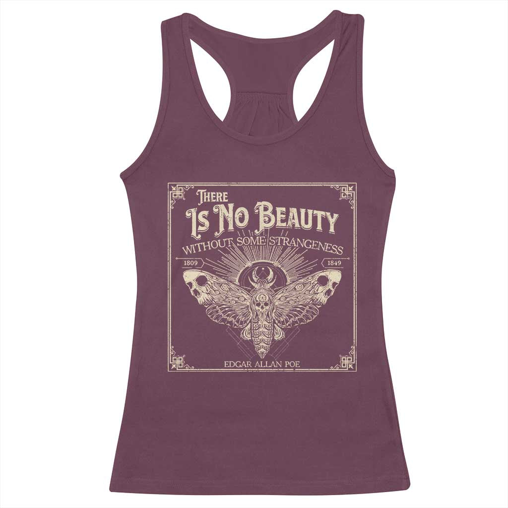 Funny Skull Moth Racerback Tank Top There Is No Beauty Without Some Strangeness Edgar Poe