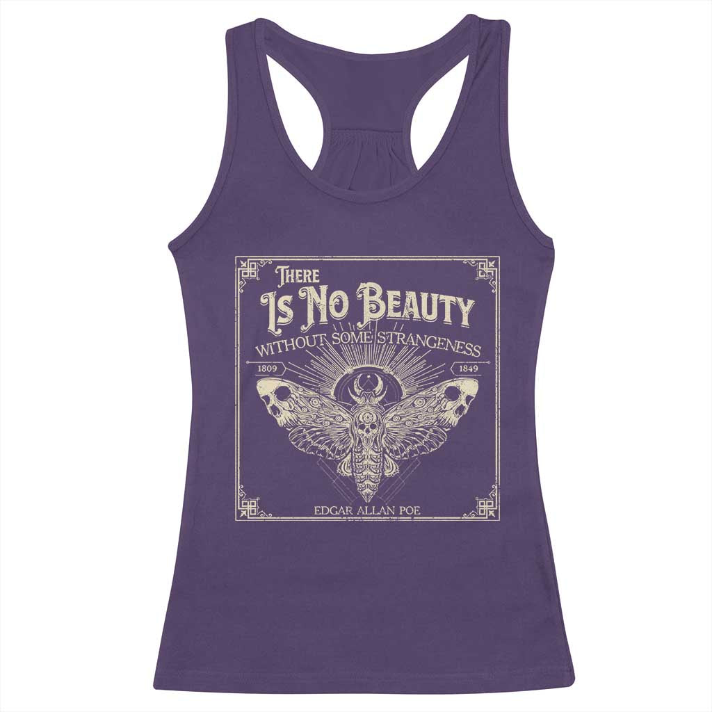Funny Skull Moth Racerback Tank Top There Is No Beauty Without Some Strangeness Edgar Poe