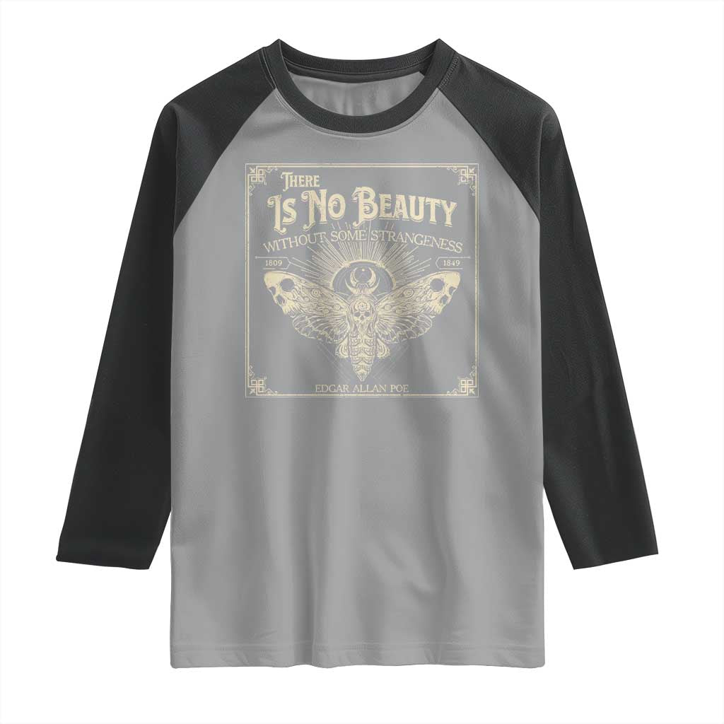 Funny Skull Moth Raglan Shirt There Is No Beauty Without Some Strangeness Edgar Poe