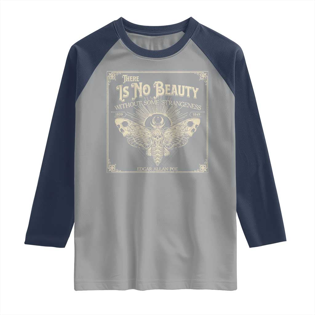 Funny Skull Moth Raglan Shirt There Is No Beauty Without Some Strangeness Edgar Poe