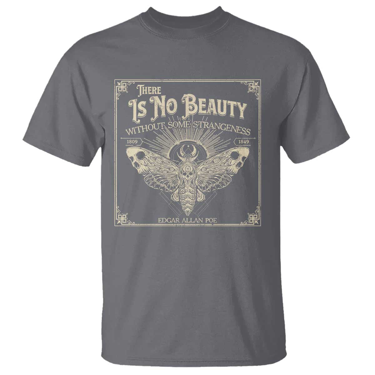 Funny Skull Moth T Shirt There Is No Beauty Without Some Strangeness Edgar Poe