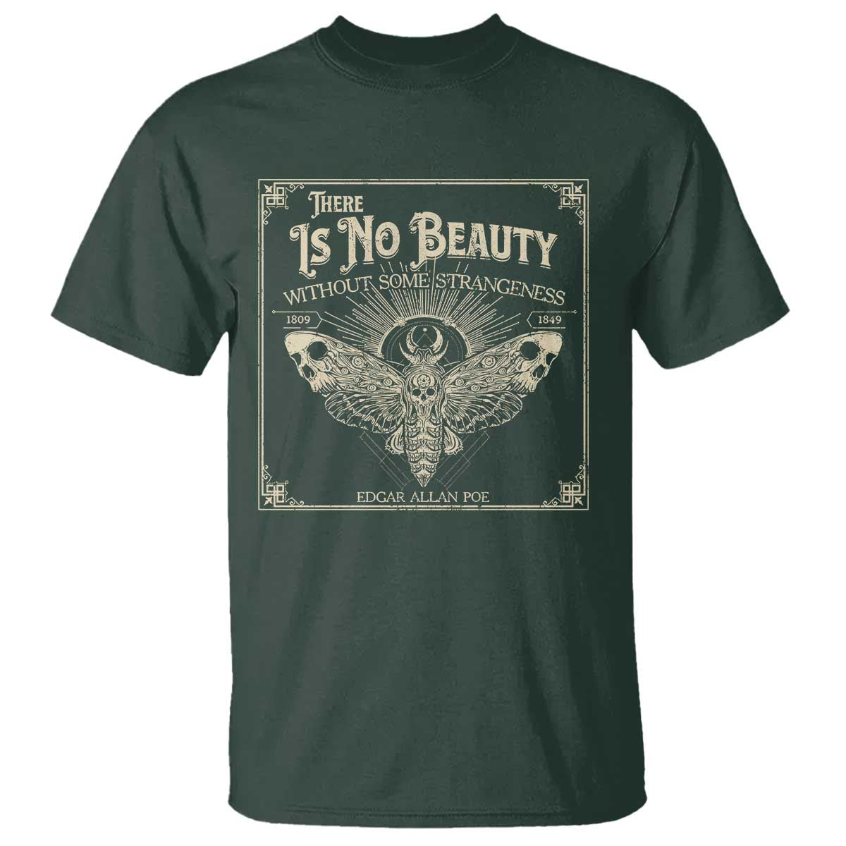 Funny Skull Moth T Shirt There Is No Beauty Without Some Strangeness Edgar Poe