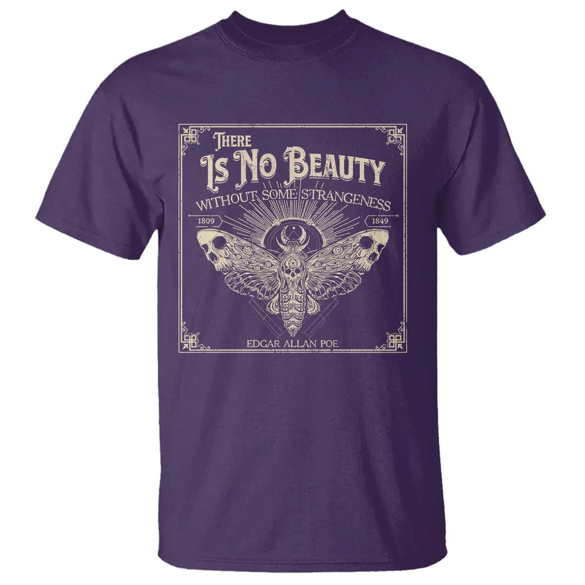 Funny Skull Moth T Shirt There Is No Beauty Without Some Strangeness Edgar Poe
