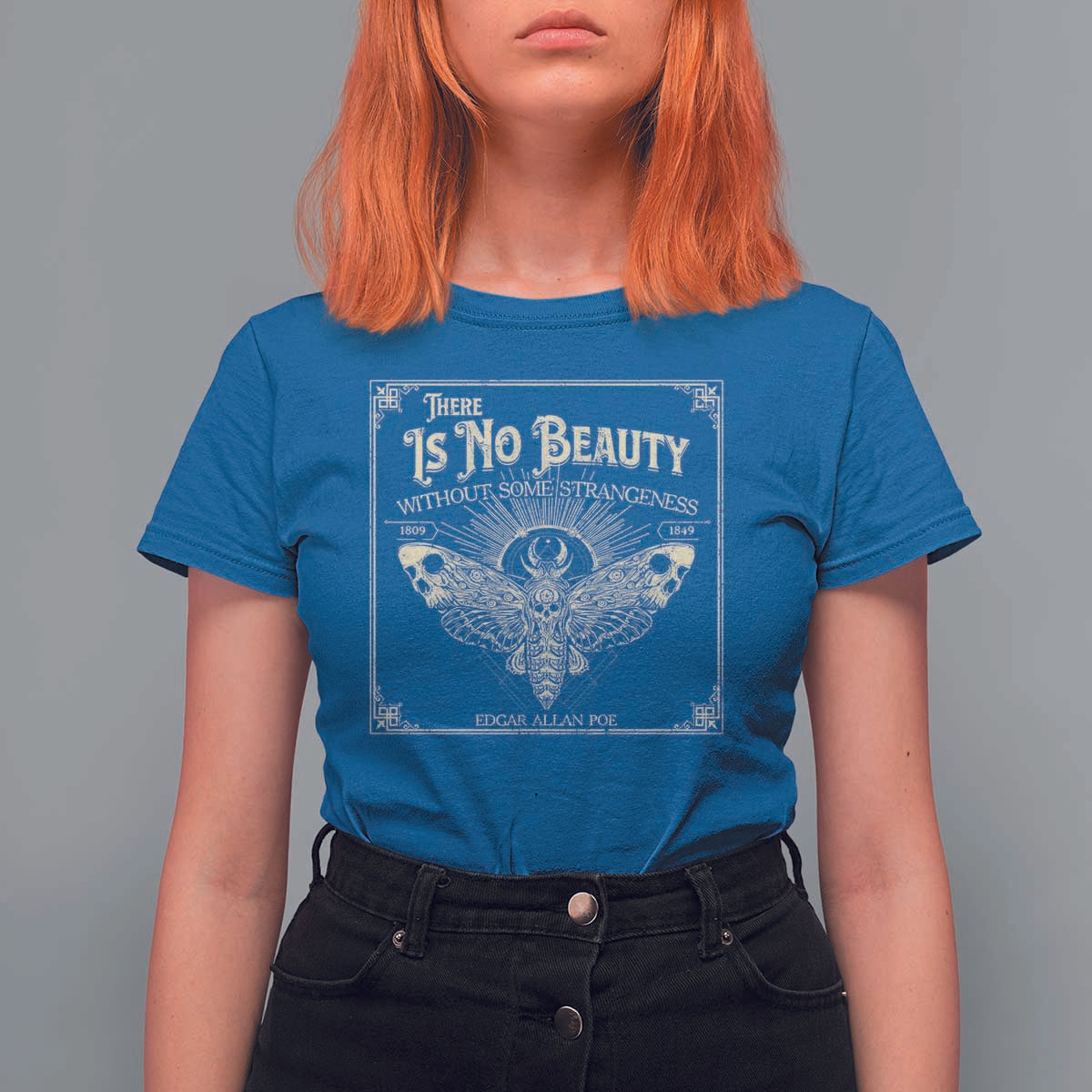 Funny Skull Moth T Shirt For Women There Is No Beauty Without Some Strangeness Edgar Poe