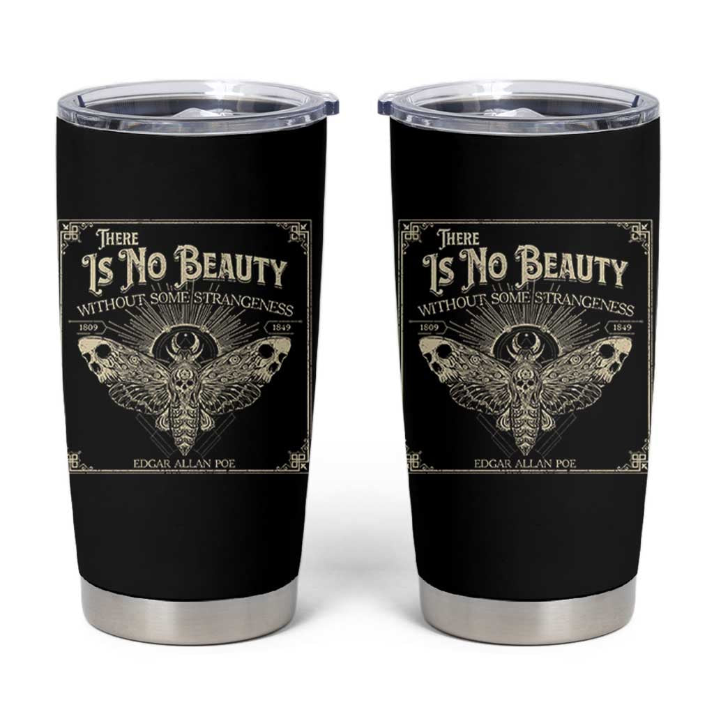 Funny Skull Moth Tumbler Cup There Is No Beauty Without Some Strangeness Edgar Poe