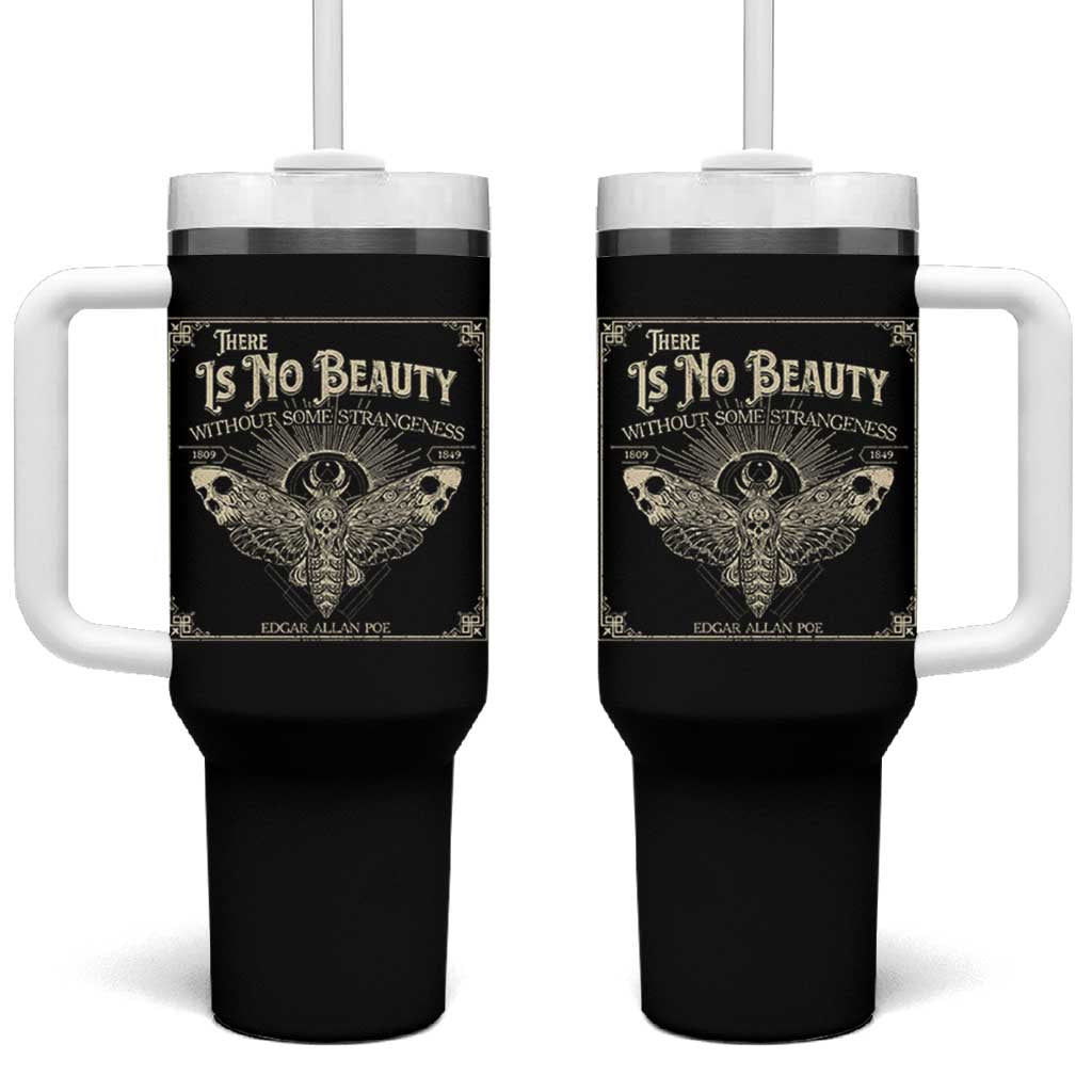 Funny Skull Moth Tumbler With Handle There Is No Beauty Without Some Strangeness Edgar Poe