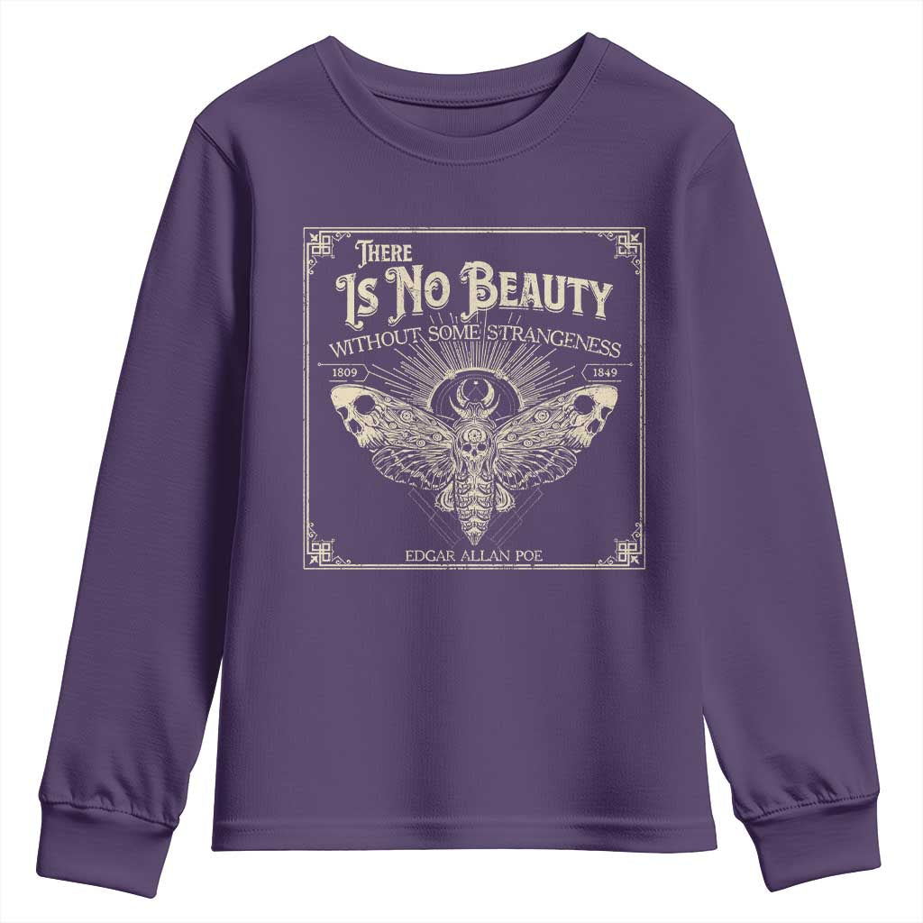 Funny Skull Moth Youth Sweatshirt There Is No Beauty Without Some Strangeness Edgar Poe