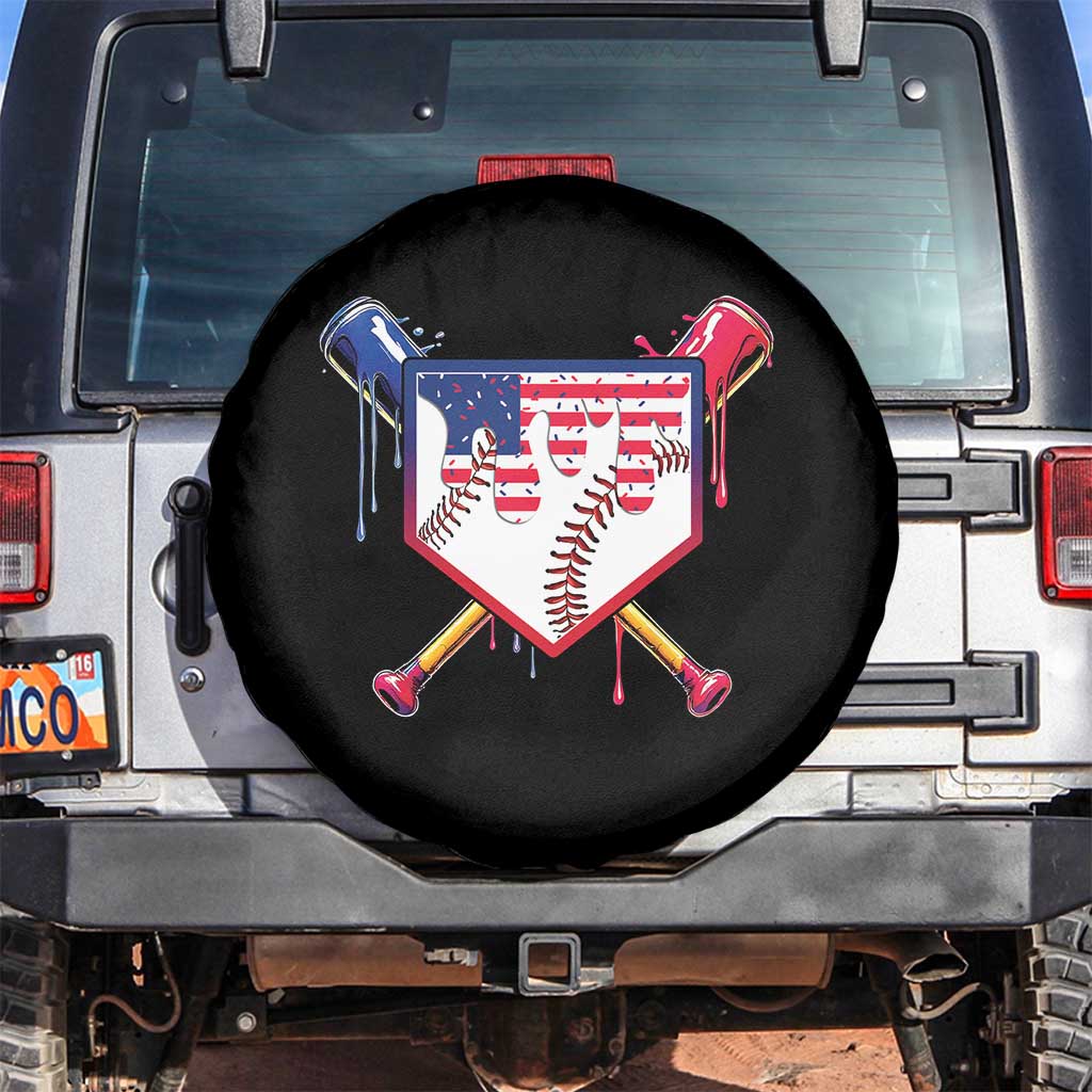 Funny Ice Cream Baseball Drip American Flag Spare Tire Cover 4th Of July