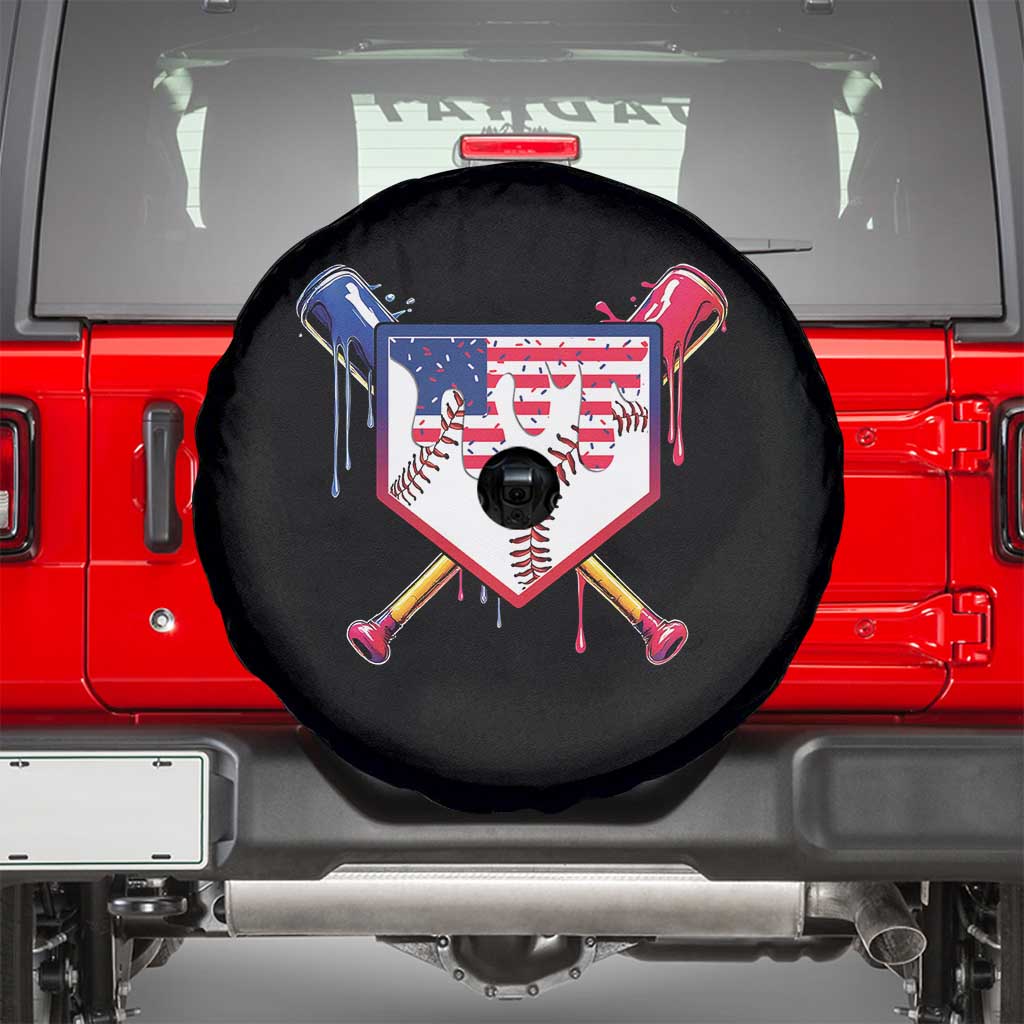Funny Ice Cream Baseball Drip American Flag Spare Tire Cover 4th Of July
