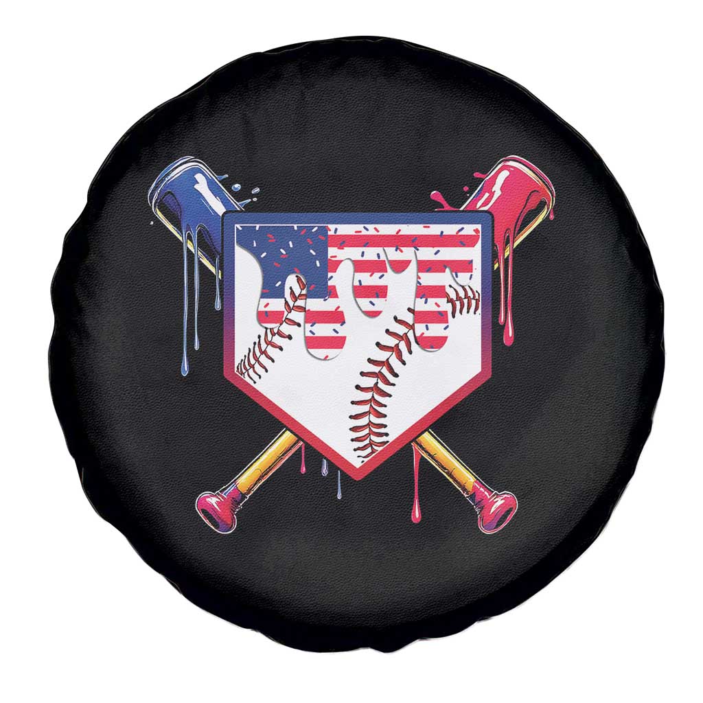 Funny Ice Cream Baseball Drip American Flag Spare Tire Cover 4th Of July