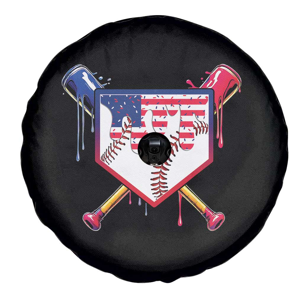 Funny Ice Cream Baseball Drip American Flag Spare Tire Cover 4th Of July