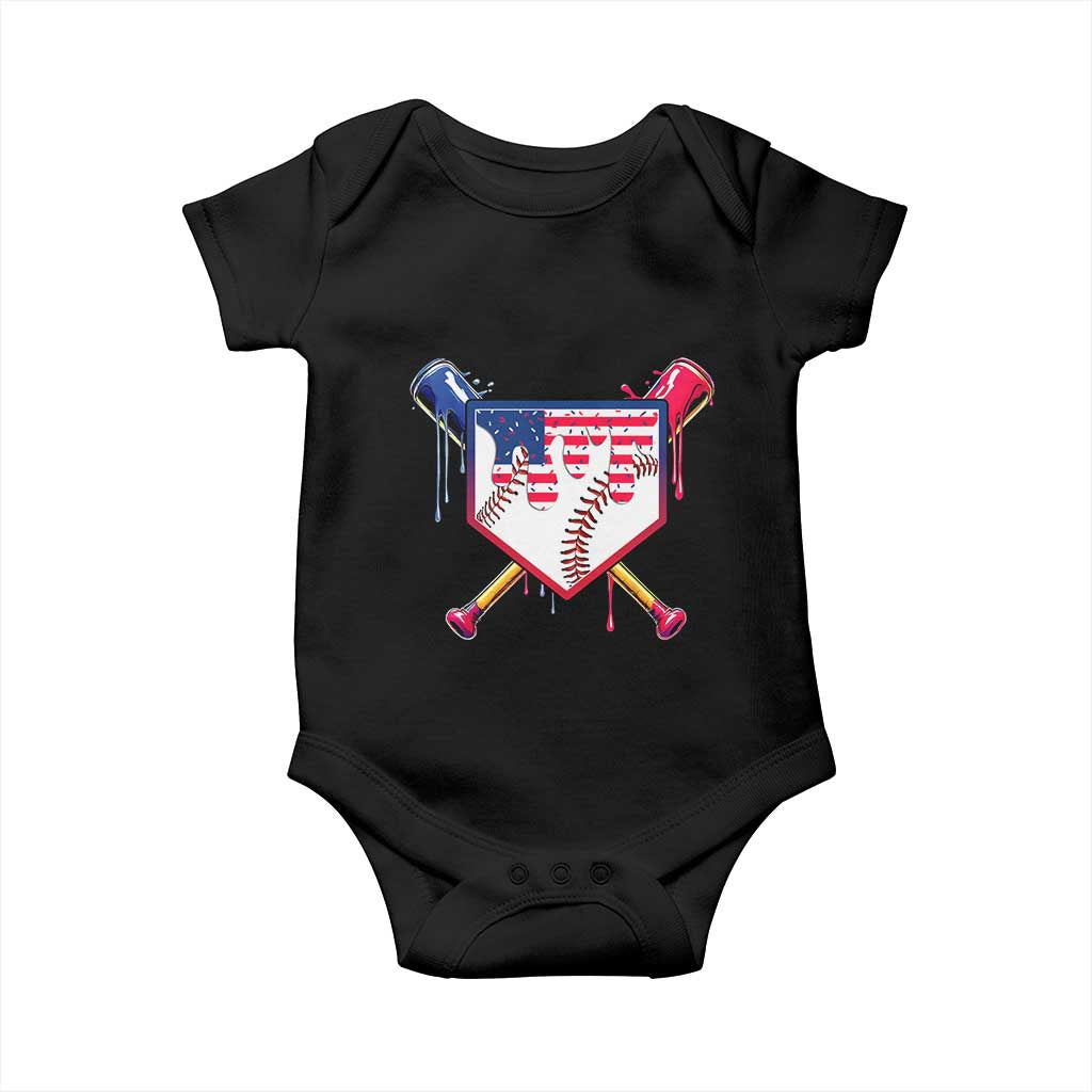 Funny Ice Cream Baseball Drip American Flag Baby Onesie 4th Of July