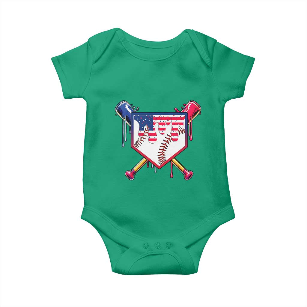 Funny Ice Cream Baseball Drip American Flag Baby Onesie 4th Of July