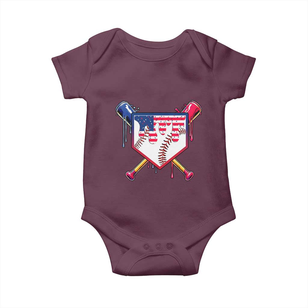 Funny Ice Cream Baseball Drip American Flag Baby Onesie 4th Of July