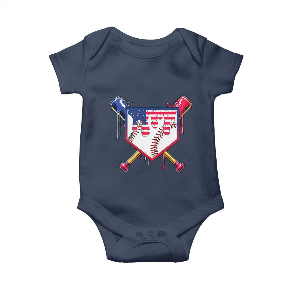 Funny Ice Cream Baseball Drip American Flag Baby Onesie 4th Of July