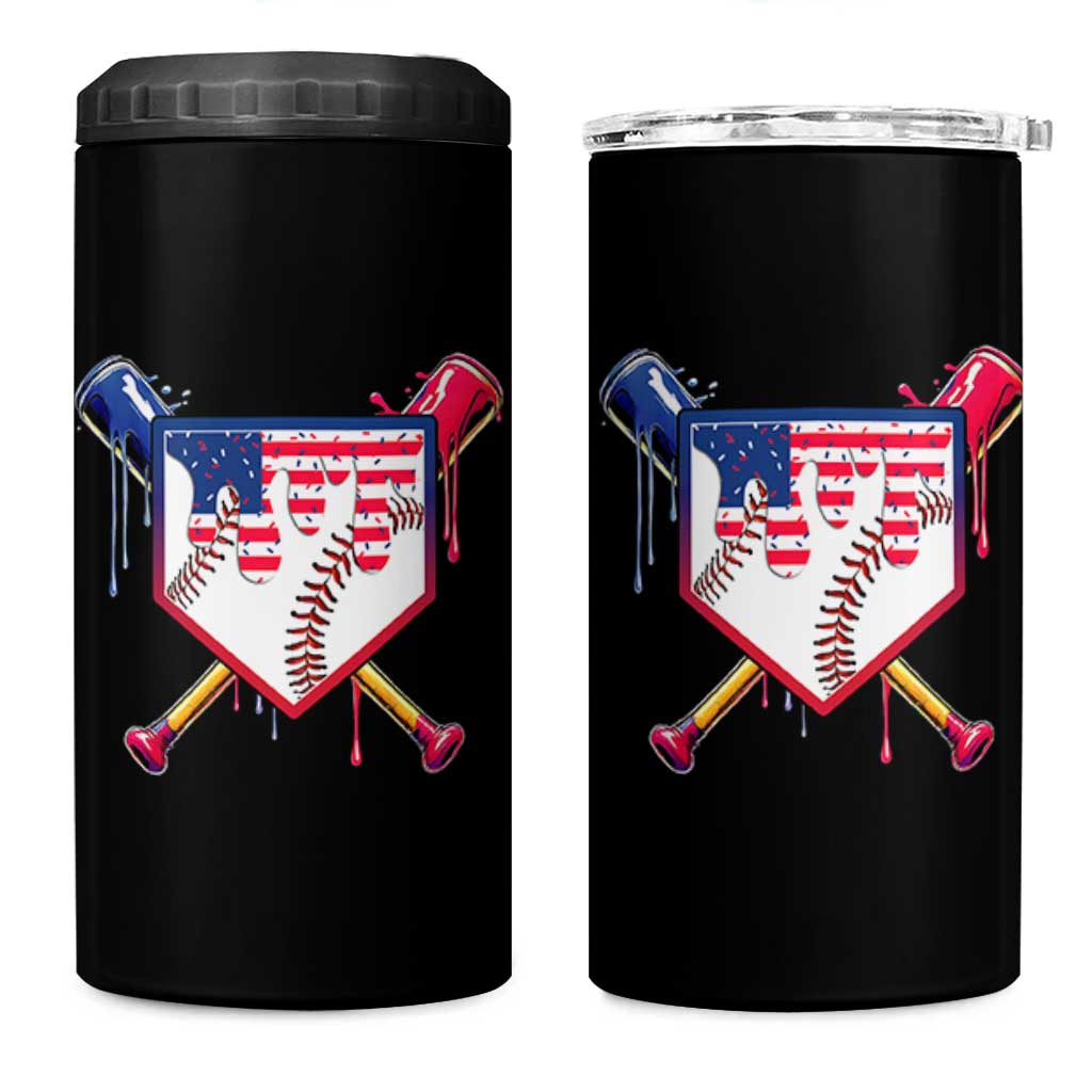 Funny Ice Cream Baseball Drip American Flag 4 in 1 Can Cooler Tumbler 4th Of July