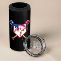 Funny Ice Cream Baseball Drip American Flag 4 in 1 Can Cooler Tumbler 4th Of July