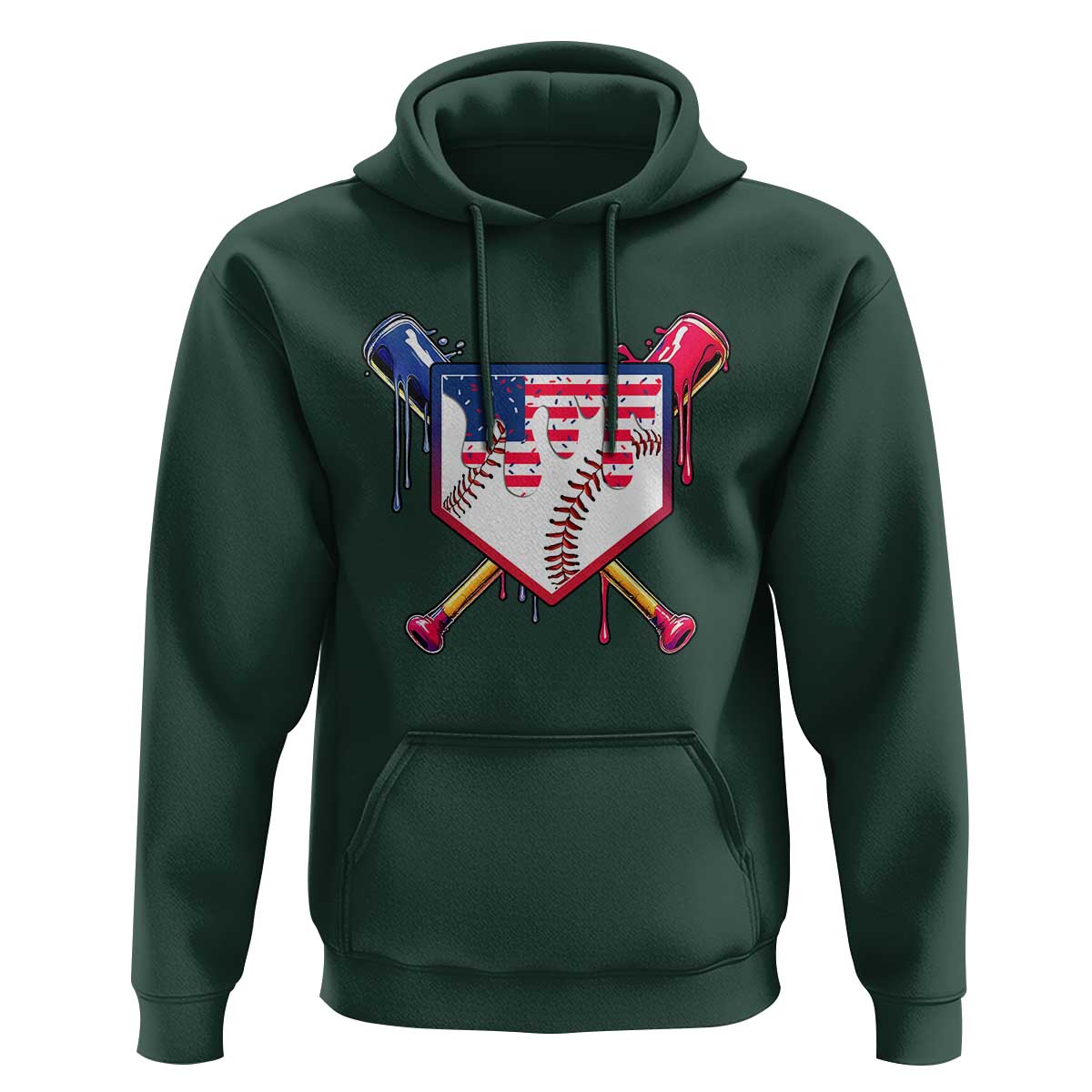 Funny Ice Cream Baseball Drip American Flag Hoodie 4th Of July