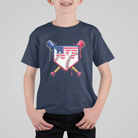 Funny Ice Cream Baseball Drip American Flag T Shirt For Kid 4th Of July