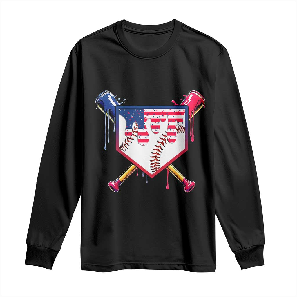 Funny Ice Cream Baseball Drip American Flag Long Sleeve Shirt 4th Of July