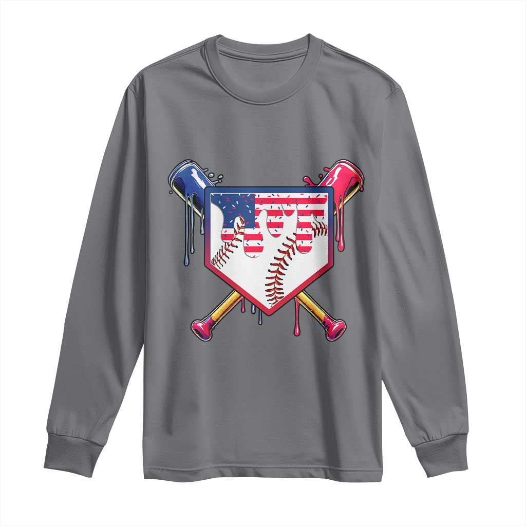 Funny Ice Cream Baseball Drip American Flag Long Sleeve Shirt 4th Of July