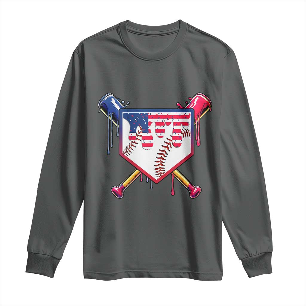 Funny Ice Cream Baseball Drip American Flag Long Sleeve Shirt 4th Of July