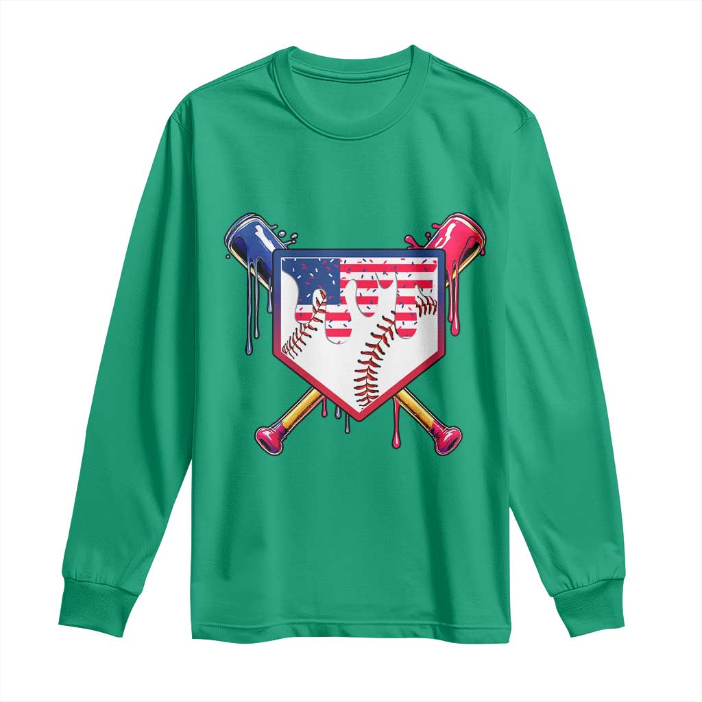 Funny Ice Cream Baseball Drip American Flag Long Sleeve Shirt 4th Of July