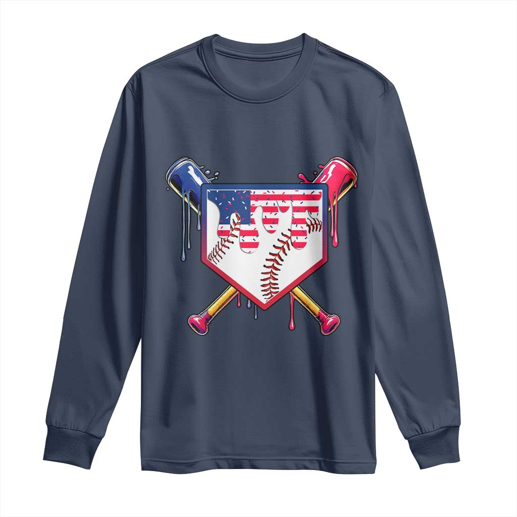Funny Ice Cream Baseball Drip American Flag Long Sleeve Shirt 4th Of July